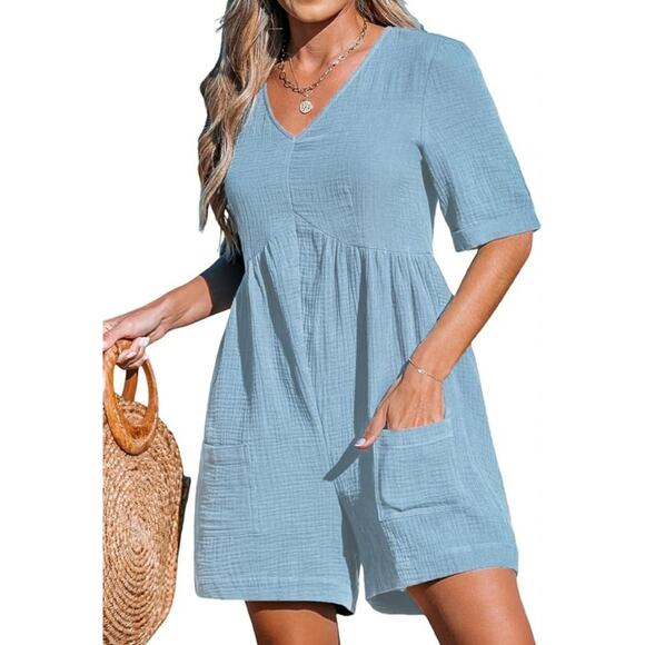 Cupshe V-Neck Wide Leg Short Romper, Women's Size S - Picture 1 of 7